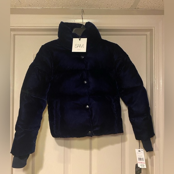 NWT SAM Girls Sophia Velvet Down Jacket in Blue - Picture 3 of 7